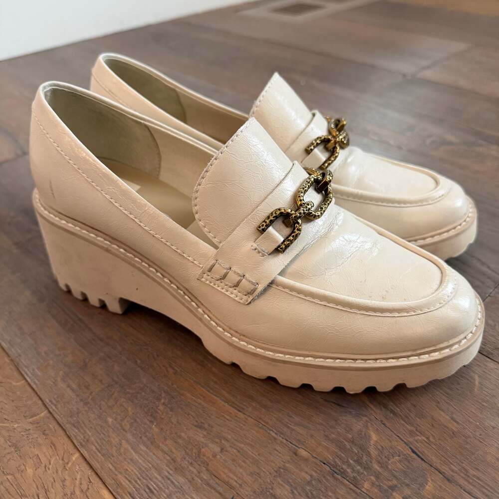 Dolce Vita Harlen Platform Loafer ~ Beige & Gold Buckle Size 9